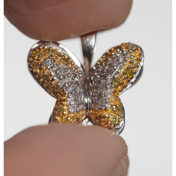 Butterfly Diamond Pendant | Norman Silverman – Norman Silverman Vintage 14k Solid White Gold Natural White Yellow Diamonds‎ Butterfly Pendant